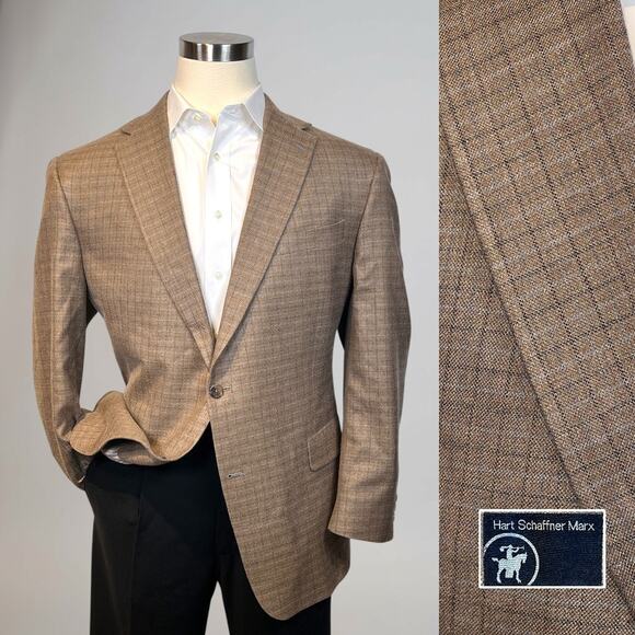 Hart Schaffner Marx Other - Hart Schaffner Marx 46R Heatherd Brown Ice Blue Plaid Sport Coat